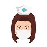 volto di infermiera utilizzando icona isolata maschera facciale vettore