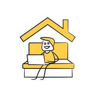 uomo che lavora da casa figura stilizzata di doodle giallo vettore