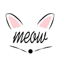 meow parola gatto orecchie animali isolate su sfondo bianco stile di vita piatto illustrazione ragazze glamour trendy rosa e nero doodle vettore