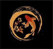 pesce koi e logo del fiore di sakura, fortuna, prosperità e buona fortuna vettore