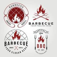 disegno dell'illustrazione di vettore del logo dell'insieme della raccolta del barbecue