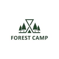 illustrazione creativa del campeggio nella foresta con un concetto di logo minimalista e moderno. illustrazione vettoriale