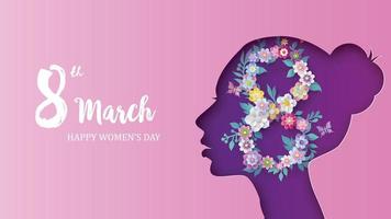 giornata internazionale della donna 8 marzo con fiori e foglie vettore