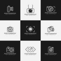 fotocamera fotografia logo design collezione, fotografo foto creativo artigiano simbolo vettore, dslr o lente mirrorless icona linea minimalista arte filigrana etichetta adesiva