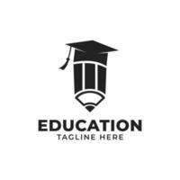 modello di progettazione del logo di istruzione universitaria con l'illustrazione dell'icona del cappello della matita