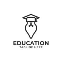 icona del cappello di graduazione delle lampadine della candela del filamento per il disegno del logo di istruzione vettore
