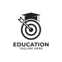 design del logo educativo con cappello toga laureato e loghi icona della scheda target vettore