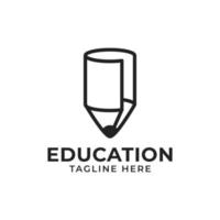 logo dell'istruzione con illustrazione vettoriale dell'icona del rotolo di carta del foglio della penna della matita