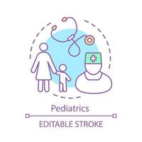 icona del concetto di pediatria. servizio medico per l'infanzia. pediatra e stetoscopio. clinica per bambini. illustrazione della linea sottile dell'idea del centro sanitario pediatrico. disegno di contorno isolato vettoriale. tratto modificabile vettore