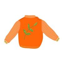 maglione autunnale arancione in maglia con motivo a foglie. vettore