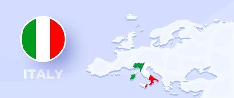 bandiera della bandiera della mappa dell'italia. illustrazione vettoriale con una mappa dell'Europa e paese evidenziato con bandiera nazionale