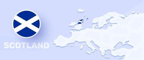 bandiera della bandiera della mappa della scozia. illustrazione vettoriale con una mappa dell'Europa e paese evidenziato con bandiera nazionale