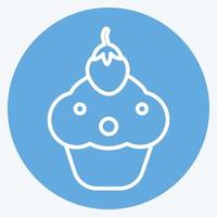 icona di cupcake in stile occhi azzurri alla moda isolato su sfondo blu morbido vettore