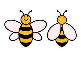 carino set di api illustrazione vettoriale in stile doodle. collezione colorata di bambini di bombi che disegnano per l'icona e il logo design nei colori giallo e nero isolati su bianco