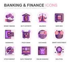 Set di icone piatte per il web e le applicazioni mobili. Contiene icone come saldo, e-banking, asta, crescita finanziaria. Icona piana di colore concettuale. Pacchetto di pittogrammi vettoriale. vettore