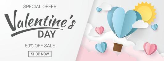 banner di vendita di san valentino. stile taglio carta. illustrazione vettoriale