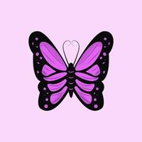 bella farfalla disegnata a mano con il colore delle ali viola vettore