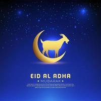 design eid al adha con sfondo notte stellata e luna crescente brillante e capra. sfondo del festival islamico di mubarak vettore