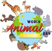 logo della giornata mondiale degli animali con animali africani vettore