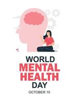 Giornata mondiale della salute mentale donne sedute da sole, concetto di giornata mondiale della salute mentale vettore