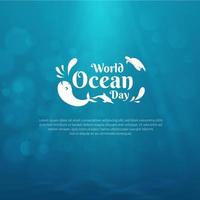 design della giornata mondiale degli oceani con oceano sottomarino, delfini, balene e tartarughe. evento della giornata mondiale degli oceani vettore