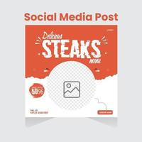 modello di post sui social media di bistecca di manzo, banner di cibo modello di progettazione di carte menu bistecca per poster di ristoranti e bar, annunci vettore