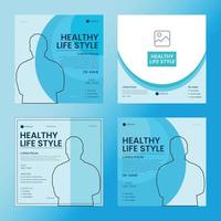 modello di suggerimenti per uno stile di vita sano con sfondo azzurro astratto, modello di post sui social media medici vettore