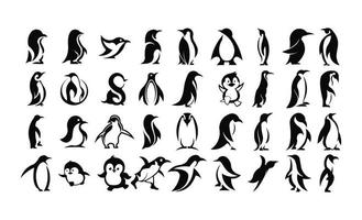 icona di vettore del fumetto della siluetta animale dell'uccello del pinguino