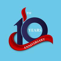 Decimo anniversario segno e simbolo di celebrazione del logo con il nastro rosso