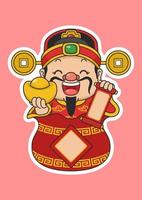 carino dio della fortuna del capodanno cinese che tiene i soldi dell'oro e scorre nella borsa vettore