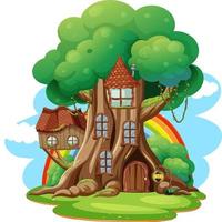 casa sull'albero di fantasia all'interno del tronco d'albero vettore