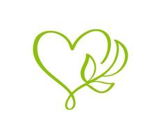 verde vettoriale icona a forma di cuore e foglia. può essere utilizzato per l'eco, l'assistenza sanitaria a base di erbe vegane o il design del logo organico del concetto di cura della natura