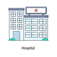 un'icona del design dell'edificio ospedaliero, vettore piatto del luogo di trattamento della malattia