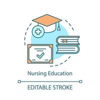icona del concetto di educazione degli infermieri. illustrazione di linea sottile idea di qualifica medica. assistenza infermieristica, disegno di contorno isolato vettore grado di servizio. terapista, medico, diploma di medico. tratto modificabile
