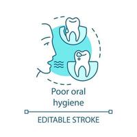 icona del concetto di scarsa igiene orale. problemi del paziente in odontoiatria. alito cattivo, carie e carie. illustrazione della linea sottile dell'idea di malattie stomatologiche. disegno di contorno isolato vettoriale. tratto modificabile vettore