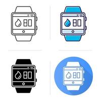 icona della funzione smartwatch di monitoraggio del bilancio idrico. capacità del braccialetto fitness. promemoria e misurazioni di idratazione. design piatto, stili lineari e di colore. illustrazioni vettoriali isolate