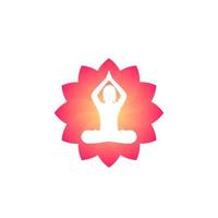 logo yoga, ragazza meditando nella posizione del loto vettore
