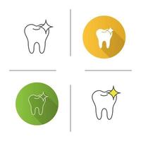 icona del dente sano e brillante. sbiancamento dei denti. design piatto, stili lineari e di colore. illustrazioni vettoriali isolate