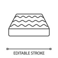 icona lineare del materasso del letto ortopedico. illustrazione al tratto sottile. memory foam, lattice, materasso a molle. biancheria da letto. simbolo di contorno. disegno di contorno isolato vettoriale. tratto modificabile vettore