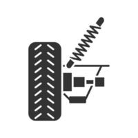 icona del glifo della sospensione dell'auto. ammortizzatore. simbolo della sagoma. spazio negativo. illustrazione vettoriale isolato