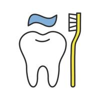 icona del colore di spazzolatura dei denti corretta. dente con spazzolino da denti. illustrazione vettoriale isolato