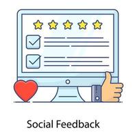 un'icona piatta di feedback dei clienti, somiglianza sociale vettore