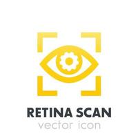 occhio con icona a forma di ingranaggio su bianco, scansione retina, riconoscimento biometrico vettore