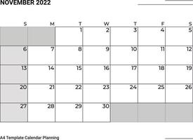 calendario di pianificazione di novembre 2022 vettore