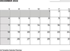 calendario di pianificazione di dicembre 2022 vettore
