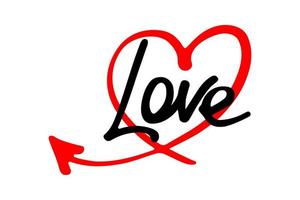 parola d'amore nel cuore rosso. scritte disegnate a mano. illustrazione vettoriale. vettore
