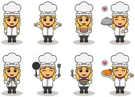 illustrazione vettoriale del cartone animato carino ragazze chef.