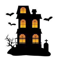felice sfondo di halloween. illustrazione della silhoutte della casa stregata. modello di biglietto d'invito vettore
