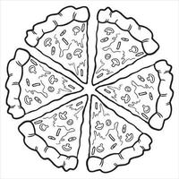 fetta di pizza clip art illustrazione vettoriale, pizza cibo italiano, pizza disegnata a mano bianca nera vettore