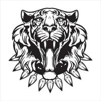 testa di tigre con collana, faccia di tigre arrabbiata, disegno colorato testa di tigre, logo e mascotte tigre, zanne di tigre, illustrazione vettoriale bianco nero